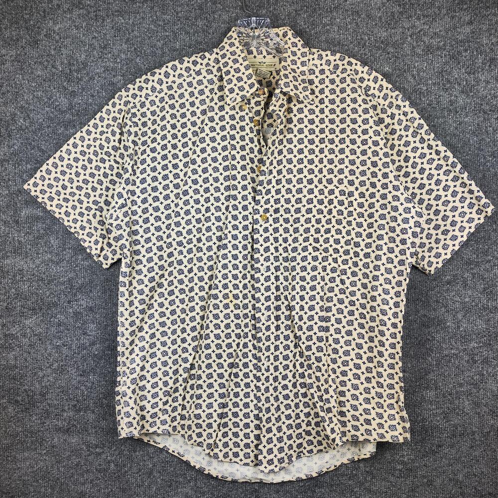 Natural Issue Shirt Mens Medium White Geometric Cotton Button Up Short Sleeve